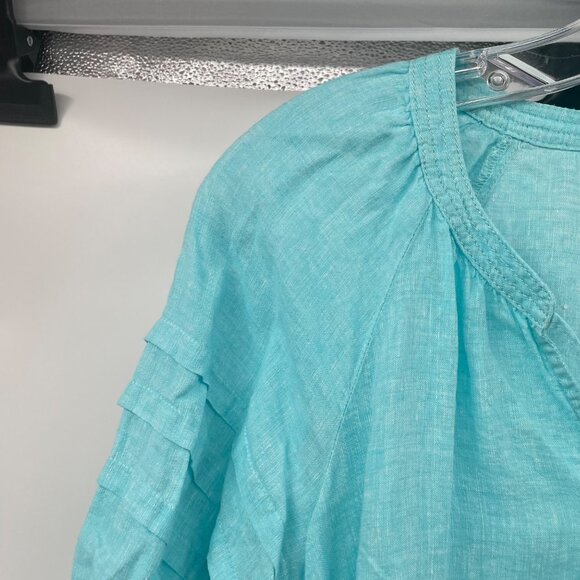 Talbots Womens Short Sleeve Pullover Top Tassels Turquoise Size XS - Picture 5 of 9